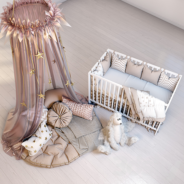 A cozy set for a children’s room with a canopy. a cot IKEA Gulliver and a fluffy rabbit. 3DSMax File - thumbnail 2