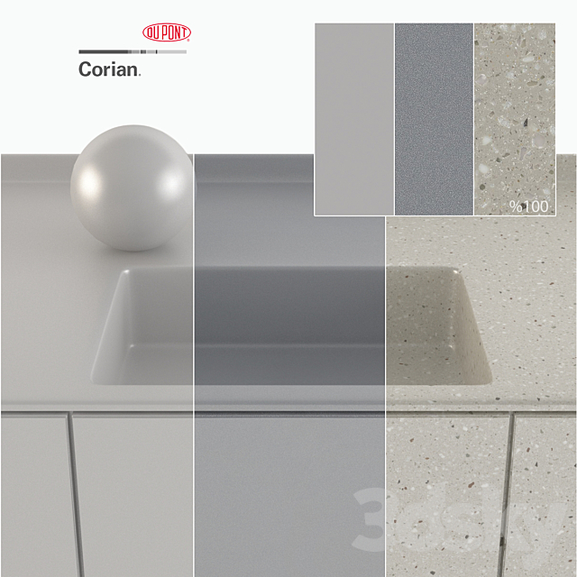 Dupont Corian Kitchen Countertops Gray 2 3DSMax File - thumbnail 3