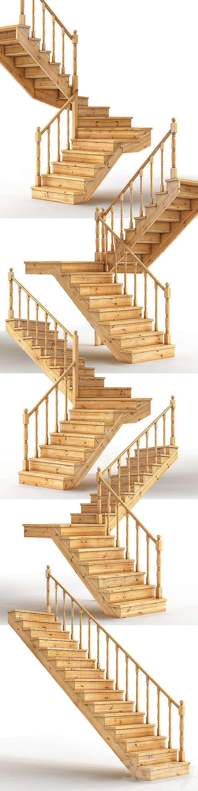 Set of wooden stairs 3d