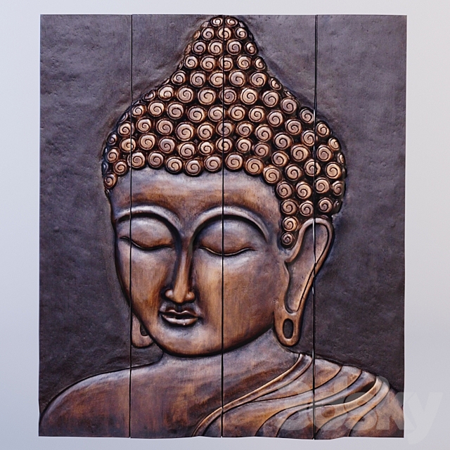 Wood Buddha Face Wall Decor 3DSMax File - thumbnail 1
