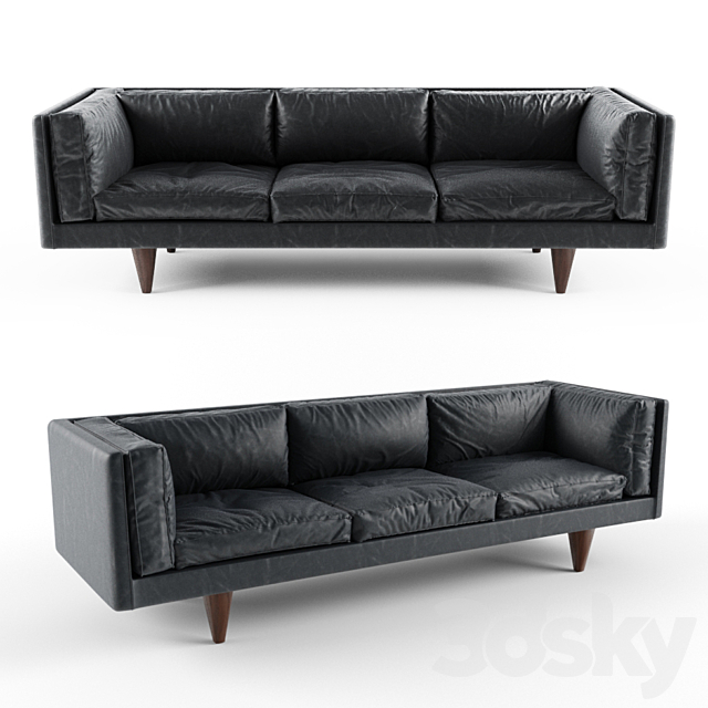 Rosewood and Original Black Leather Sofa by Illum Wikkelsø 3DSMax File - thumbnail 1