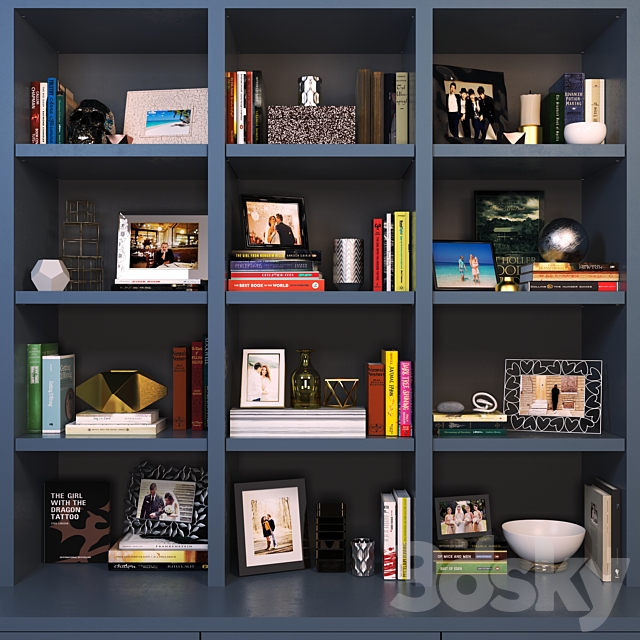Bookcase with books and decor 3DSMax File - thumbnail 1