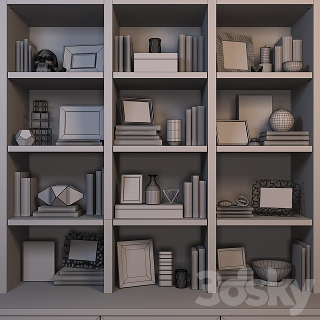 Bookcase with books and decor 3DSMax File - thumbnail 2