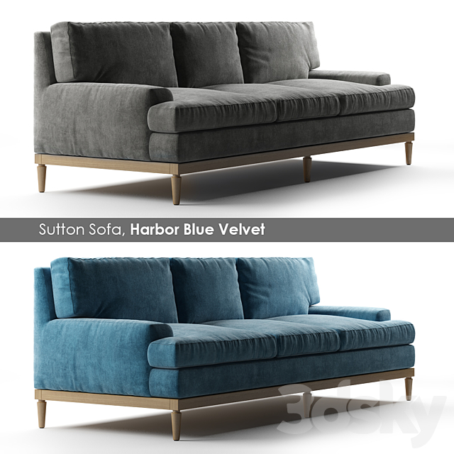 Sutton Sofa. Harbor Blue Velvet 3DSMax File - thumbnail 1