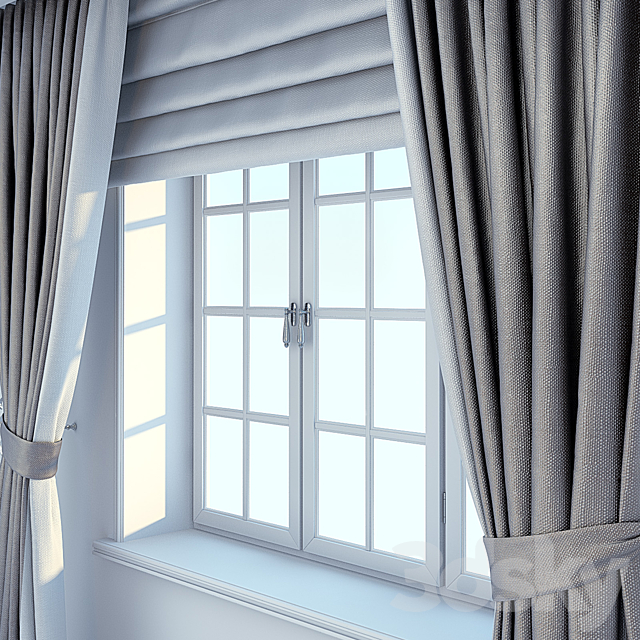 Window. curtains and Roman blinds 3d