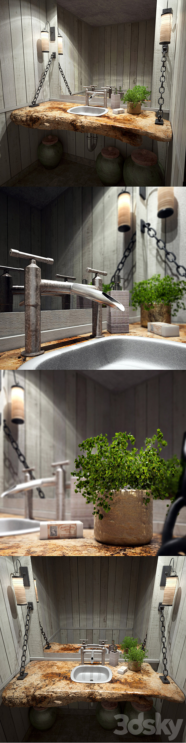 Slab sink loft bath 3d