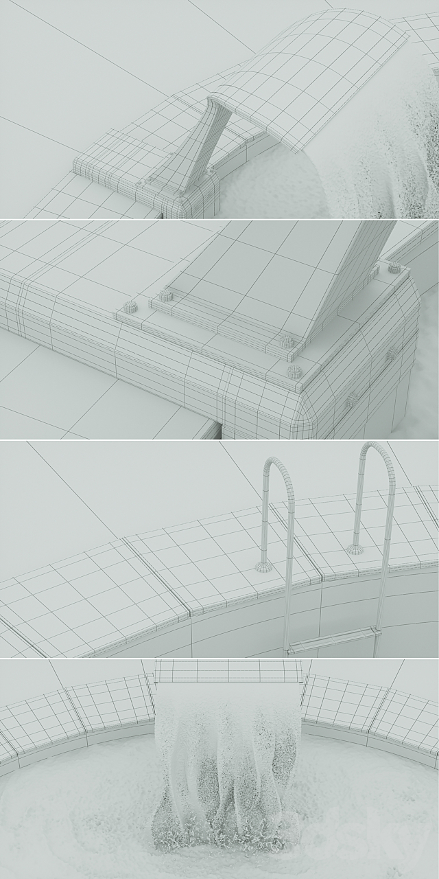 Swimming pool with waterfall 3d