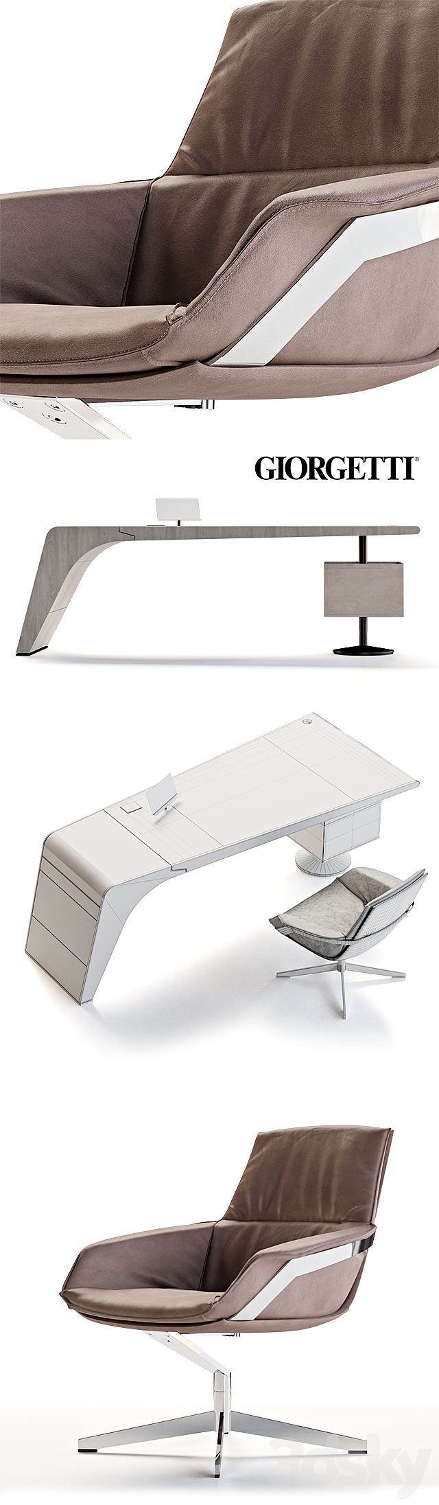 Giorgetti Tenet Table and Jab Bond Chair 3DS Max Model - thumbnail 2