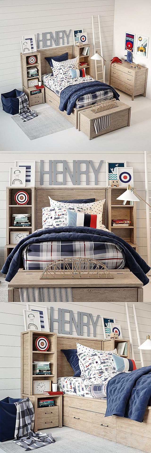 Set for children's Plaid bedroom 3d