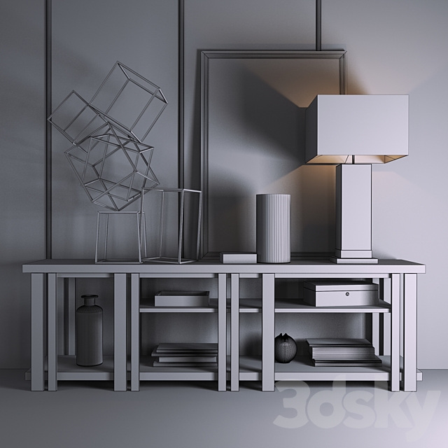 Chest of drawers with a lamp. books and decor 3d