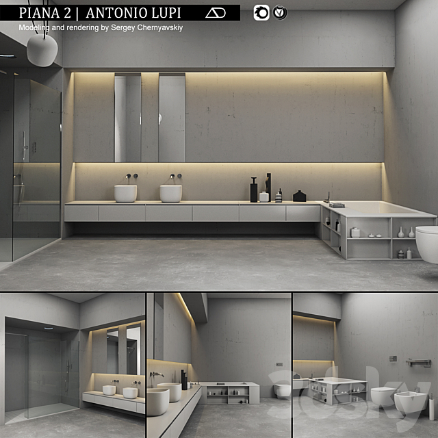 Bathroom furniture set Piana 2 3DSMax File - thumbnail 1