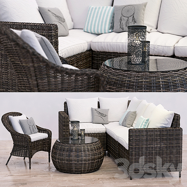 Pottery Barn Torrey wicker Sectional set 3DSMax File - thumbnail 1