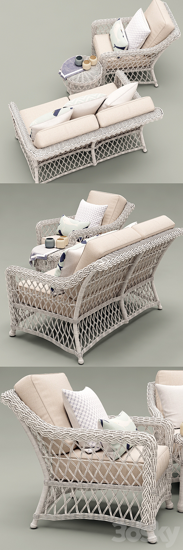 HAMPTON SEATING IN IVORY FINISH 3d