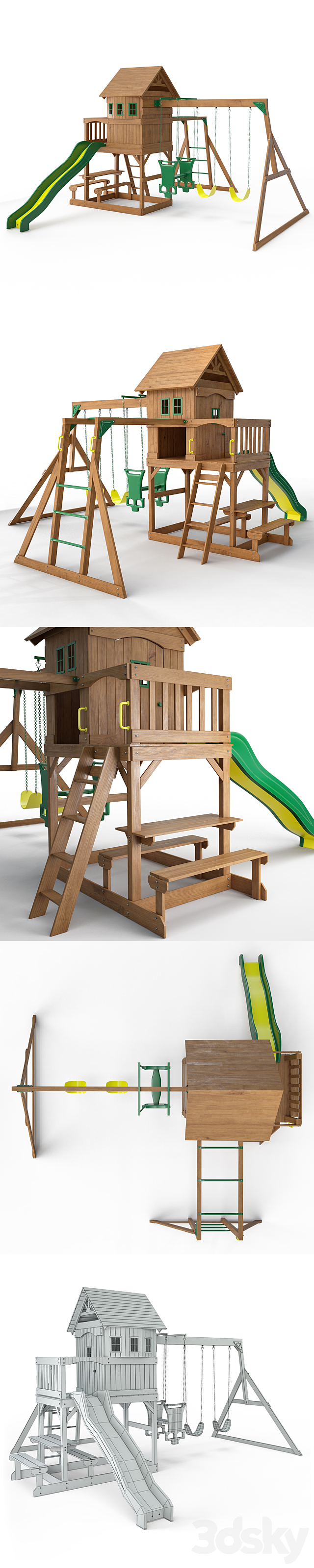 Springboro Wooden Swing Set 3d