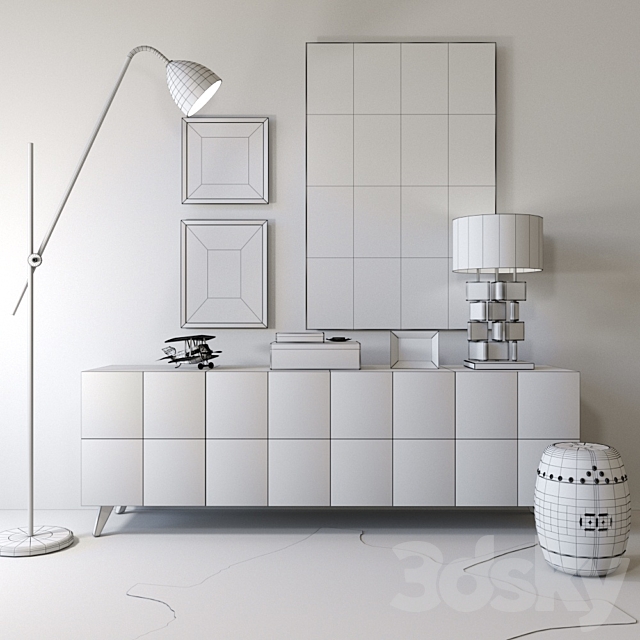 Modern chest of drawers with lamp and decor 3d