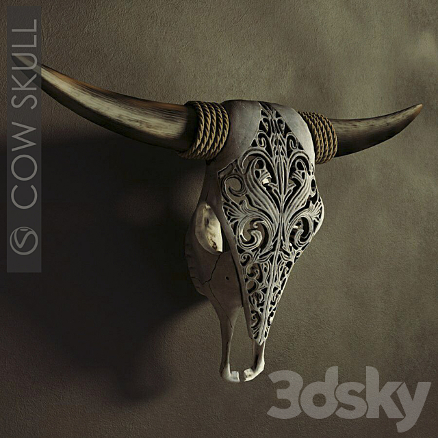 Decorative carved skull of a cow. 3DSMax File - thumbnail 1