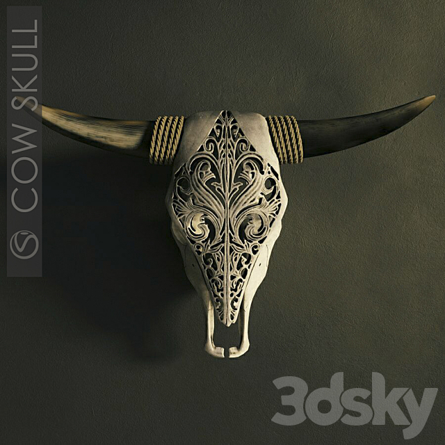 Decorative carved skull of a cow. 3DSMax File - thumbnail 2