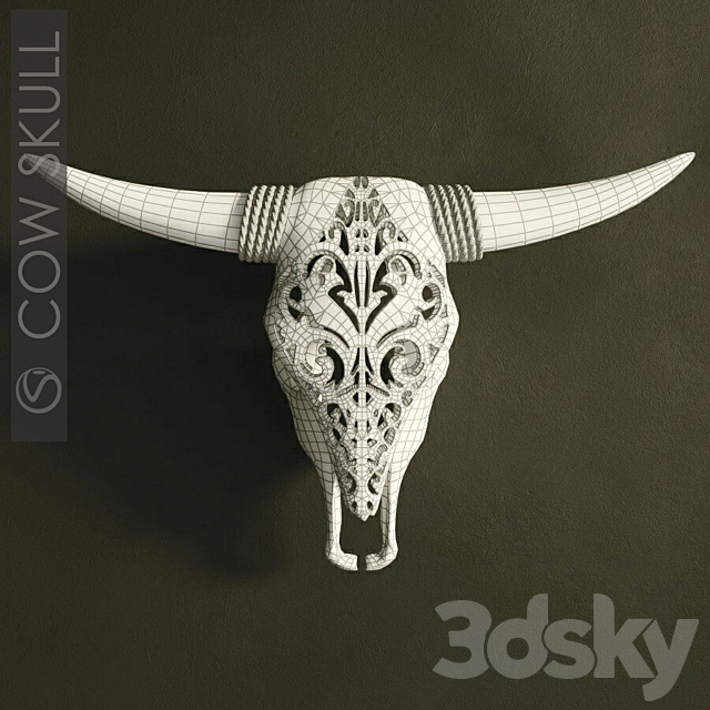 Decorative carved skull of a cow. 3DSMax File - thumbnail 3