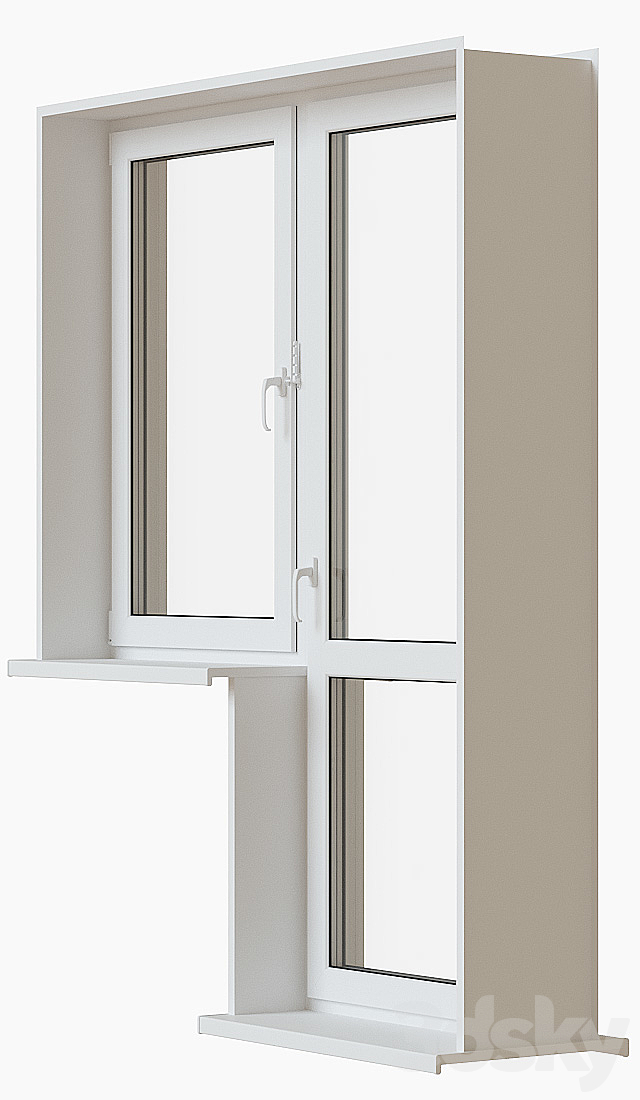 A set of plastic balcony doors 3d