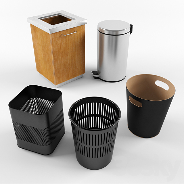 A set of trash bins in the office. 3d