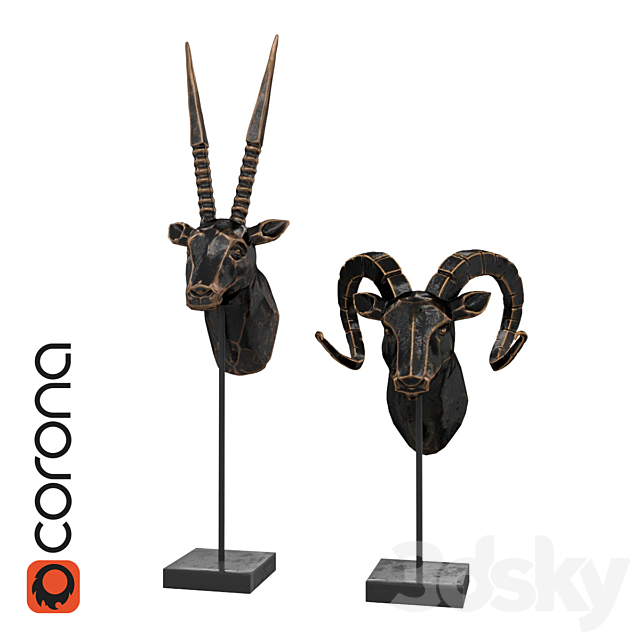 Statuettes of antelope and ram 3DSMax File - thumbnail 1