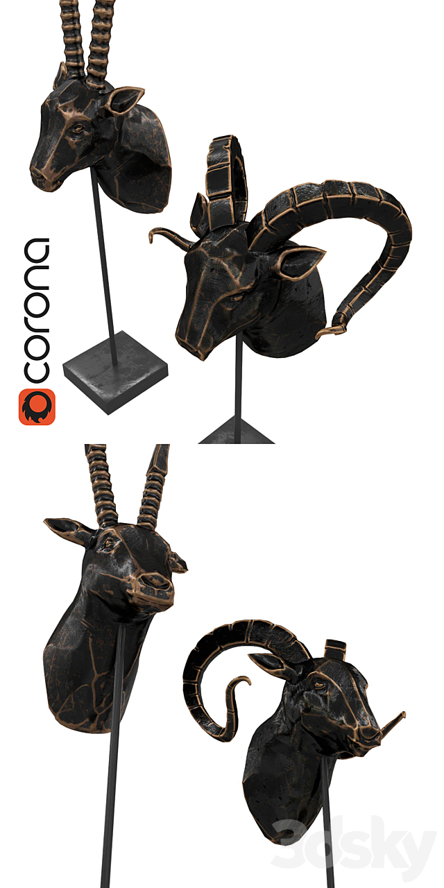 Statuettes of antelope and ram 3DSMax File - thumbnail 2
