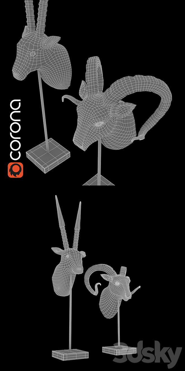 Statuettes of antelope and ram 3DSMax File - thumbnail 3