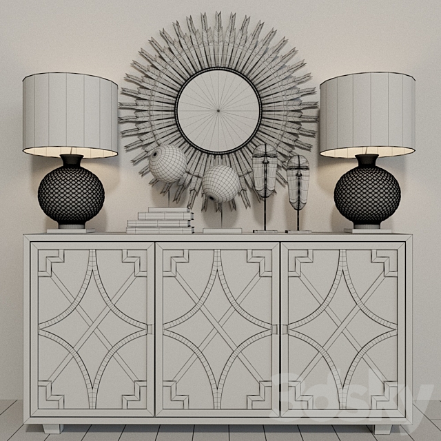 Ethical chest of drawers with a mirror and a lamp 3DSMax File - thumbnail 3