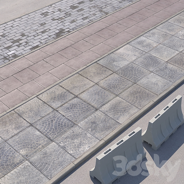 3 versions of the sidewalk with the road. 3DSMax File - thumbnail 1