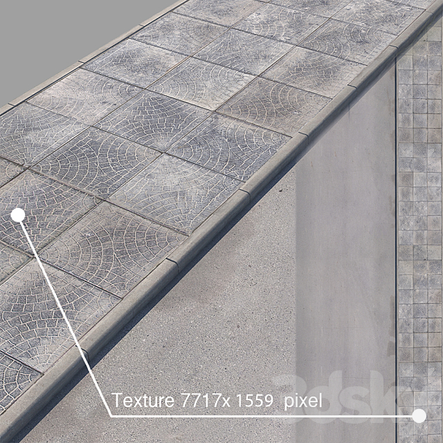 3 versions of the sidewalk with the road. 3d