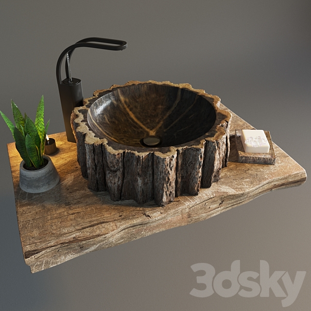 Shell from the petrified tree 3d