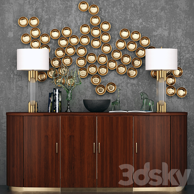 Luxury chest of drawers with lamps and decor. panel 3DSMax File - thumbnail 1