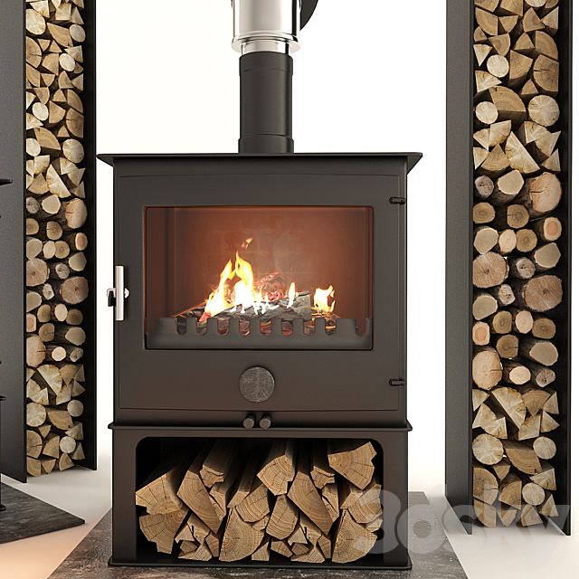 Fireplace and firewood 3d