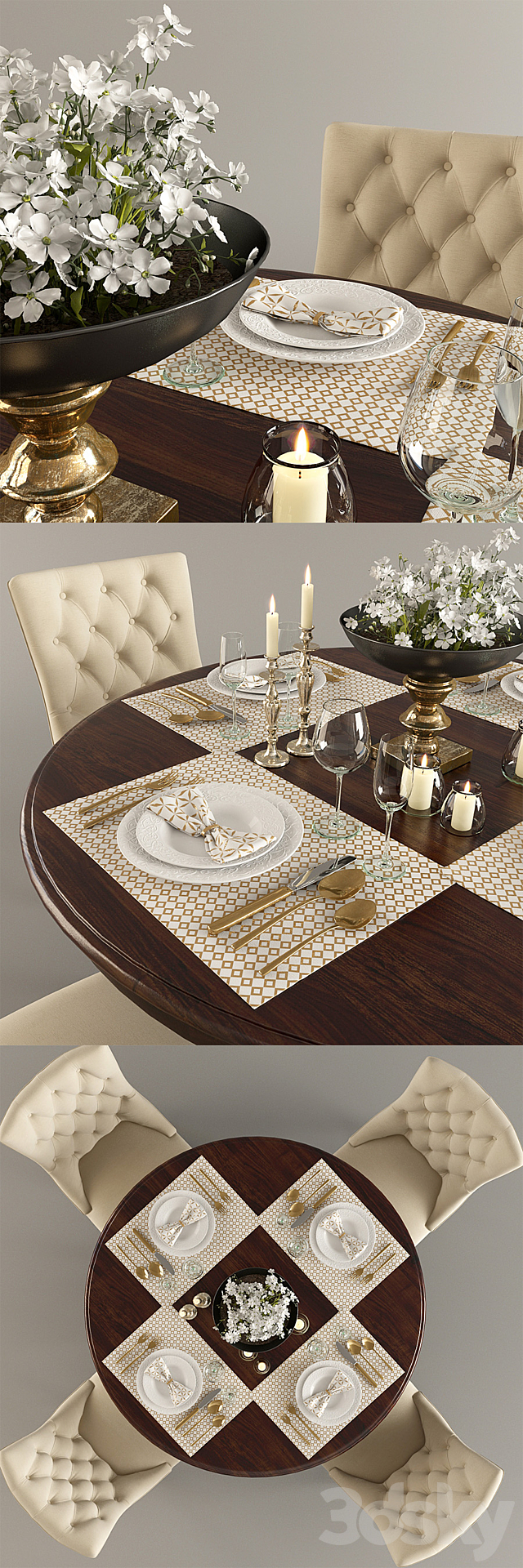 Table. chairs. table setting 3d