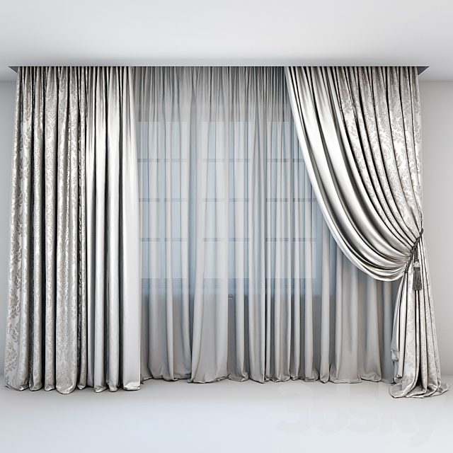 Curtains and tulle in the floor straight and with a pick-brush in a classic style 3DSMax File - thumbnail 1