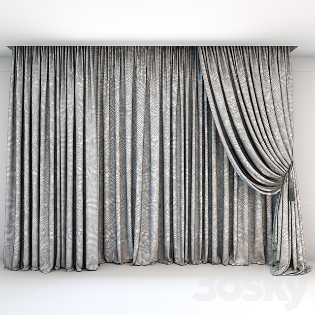 Curtains and tulle in the floor straight and with a pick-brush in a classic style 3DSMax File - thumbnail 2
