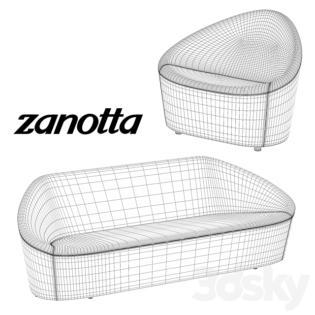 Zanotta Club 1010 sofa & armchair 3DSMax File - thumbnail 3
