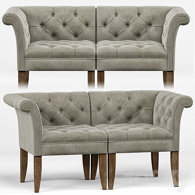 Trenton French Country Tufted Beige Linen Corner Chair 3DSMax File - thumbnail 1