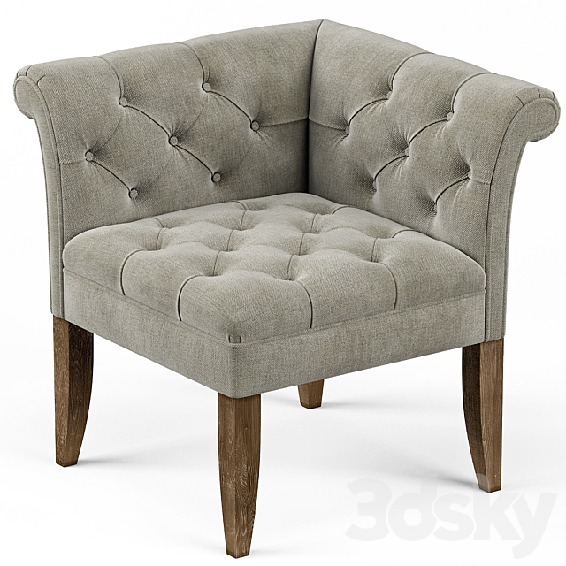 Trenton French Country Tufted Beige Linen Corner Chair 3DSMax File - thumbnail 2