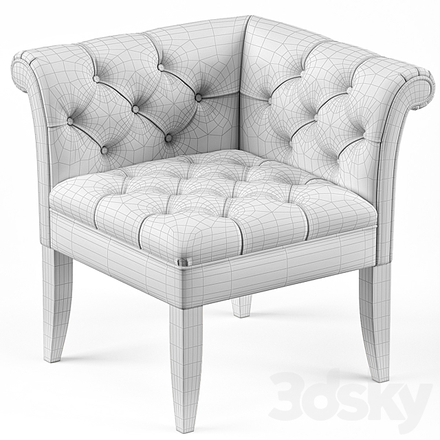 Trenton French Country Tufted Beige Linen Corner Chair 3DSMax File - thumbnail 3