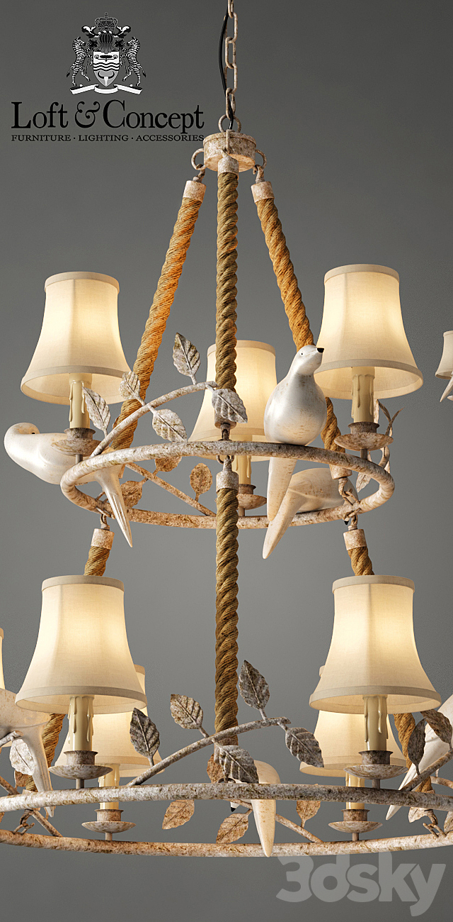 Chandelier Norman Bird Forest Patina 9 3d