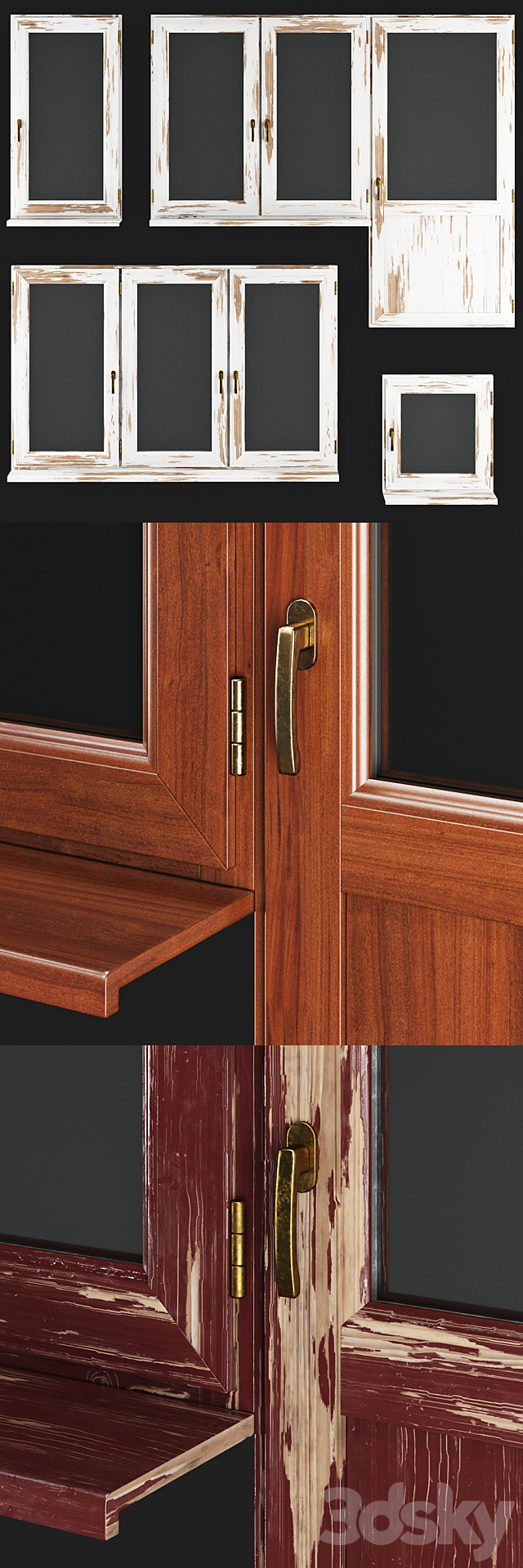 Wooden windows 3d