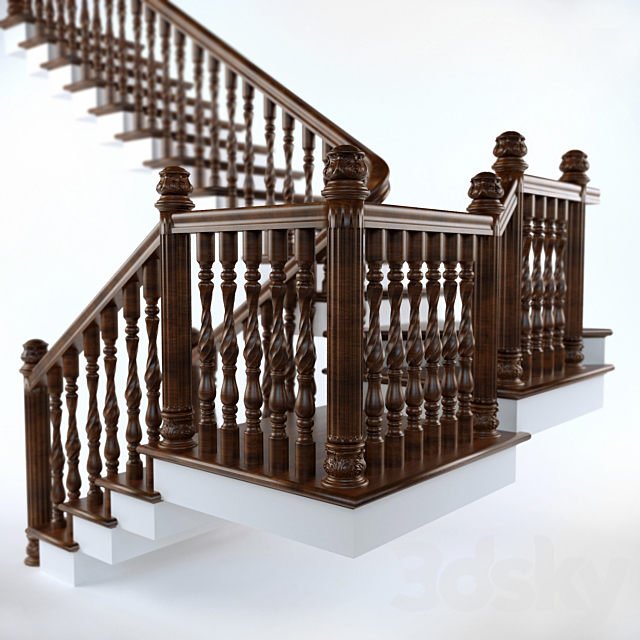 Wooden two-step ladder with a platform 3d