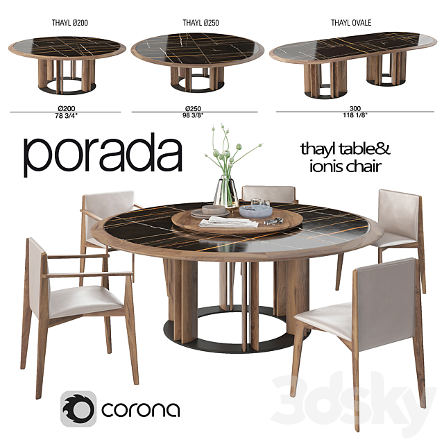 Porada Thayl Table and Ionis Chairs 3DSMax File - thumbnail 1