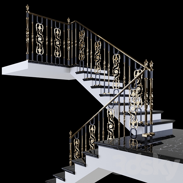 Staircase with handrails 3d