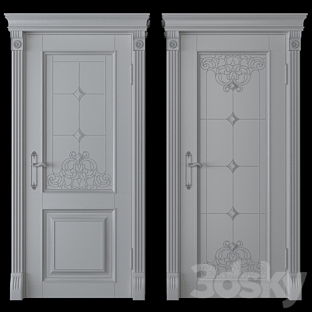 A door with a stained-glass window 3d