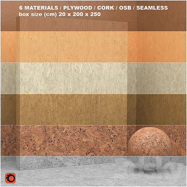 6 materials (seamless) – plywood. osb. cork – set 5 3DSMax File - thumbnail 1