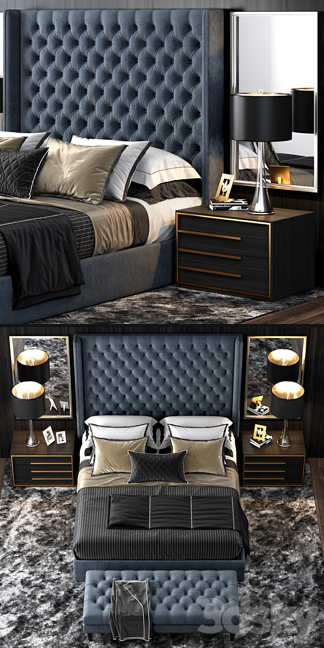 RH Adler Shelter Diamond Tufted Bed 3d