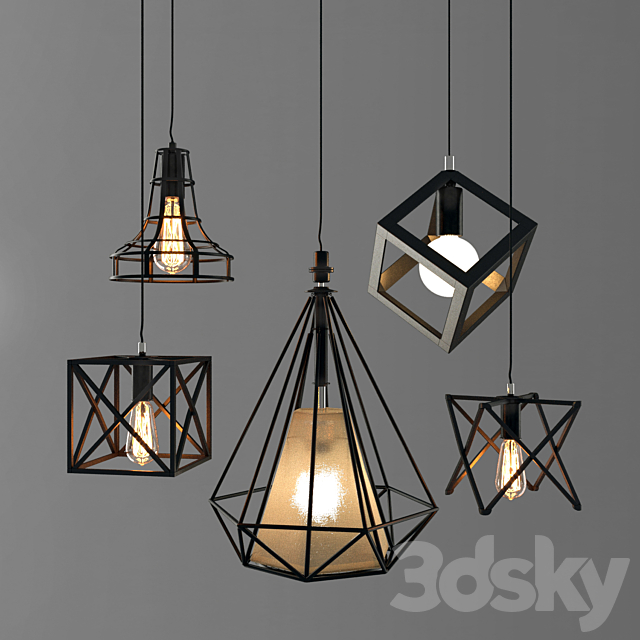 Nordic retro wrought iron industrial Chandelier part-2 3DSMax File - thumbnail 1