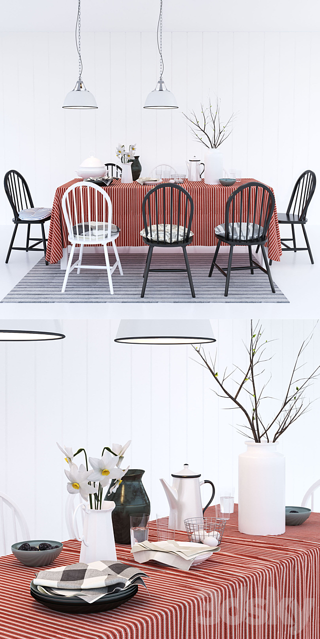 6 chairs Geraldine Westminster with pillows Ikea table Ingo 3d